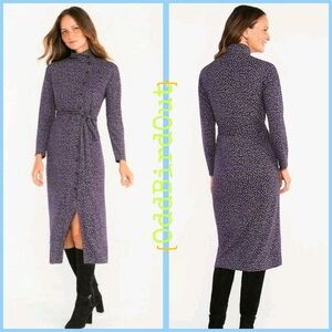 Ann Taylor Spotted Side Button Mock Neck Dress